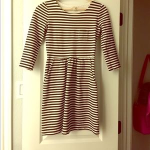 JCrew striped dress 3/4 sleeve, pockets, 00